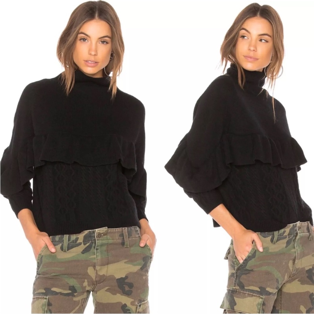 Project Naadam Cashmere Ruffle Mock Neck Sweater in Black NAADAM